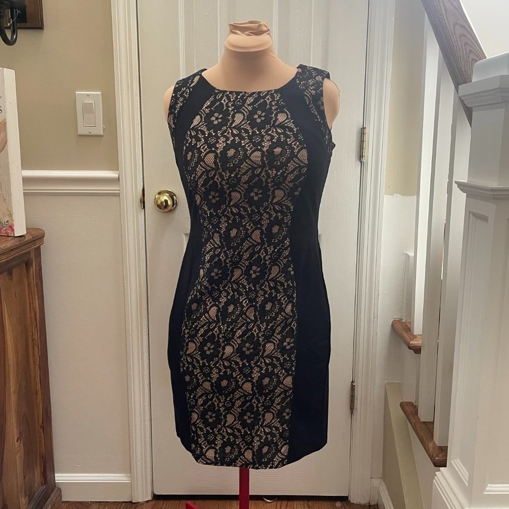 Cocktail Dress Black/Beige Lace size 10 modern fit